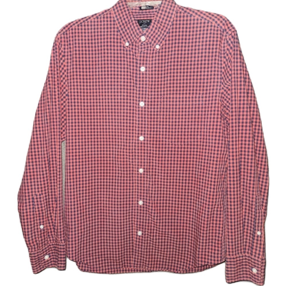 J. Crew Mens Red Checked Plaid Button Down Shirt Size Medium Slim Untucked Fit
